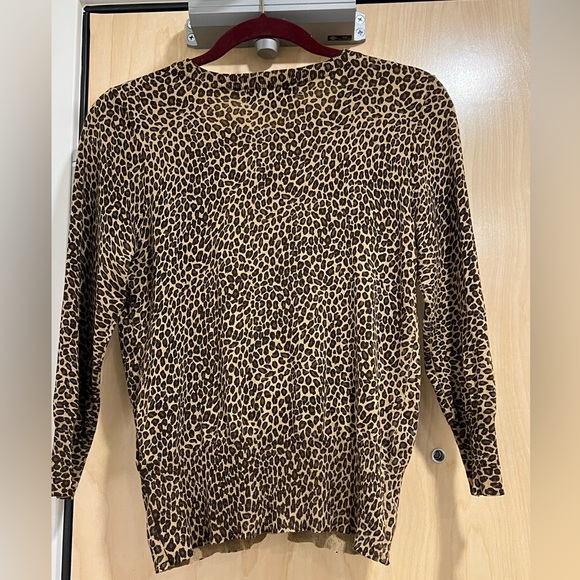 Michael Kors Leopard Print Snap Up Sweater - Small Petite - Picture 2 of 6